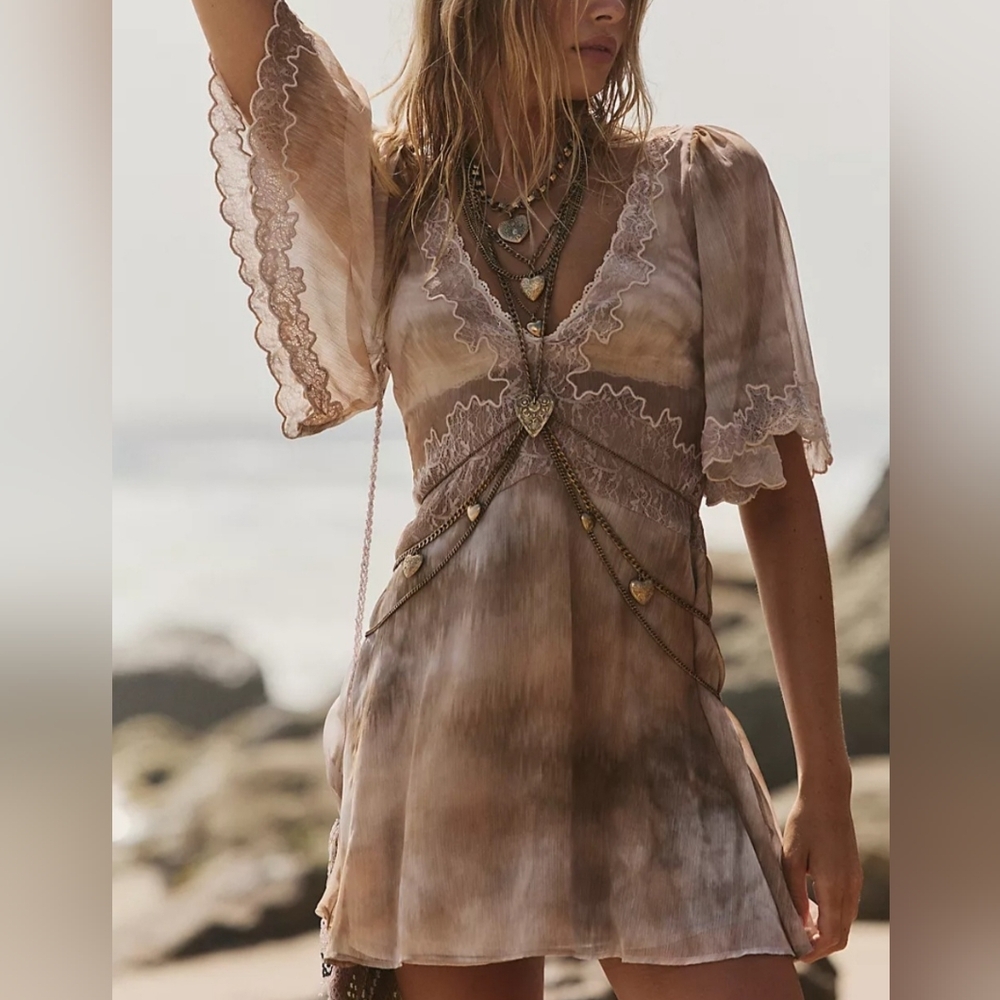 Free People Chance on Me Mini Dress In Moonstone Combo